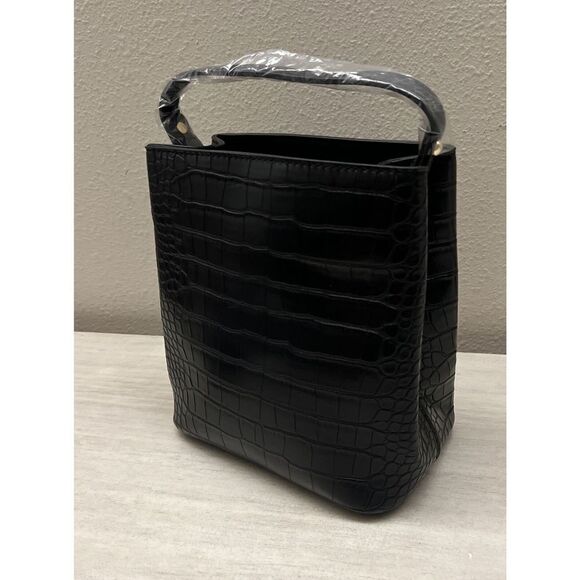 AOTA Elena Crossbody Bucket Bag Black Vegan Croc Rachael Zoe Fall Curation - Picture 14 of 15